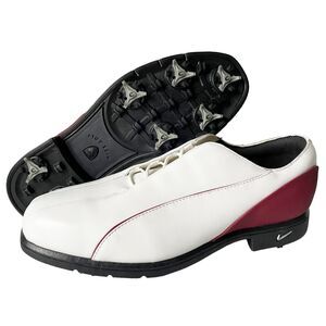 Nike Verdana Last White/Red Leather Lace Up Golf Shoes Soft Spikes - Women's 8.5